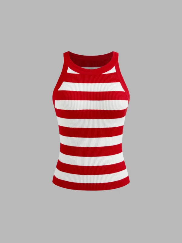 Knitted Round Neckline Striped Tank Top sold by Cider