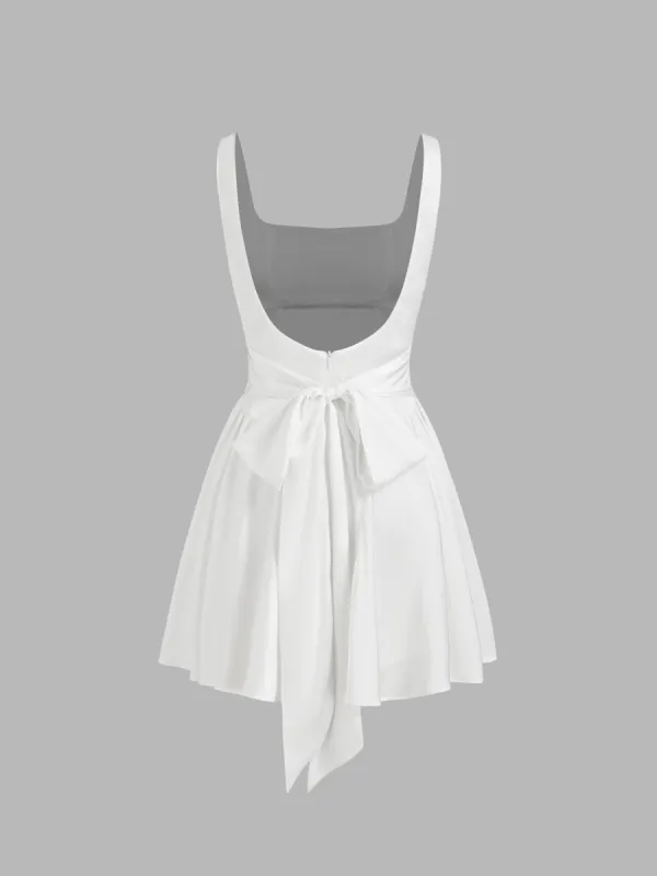 Satin Square Neck Solid Ruffle Knotted Mini Dress sold by Cider