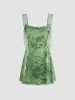 Mesh Cowl Neck Floral Ruffle Hem Ruched Mini Dress sold by Cider