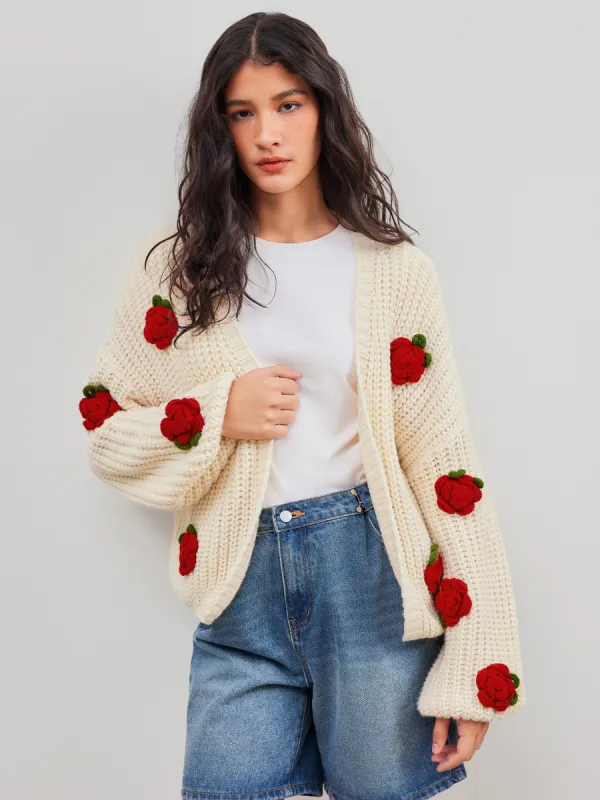 Knit V-neck Rosette Oversized Cardigan sold by Cider
