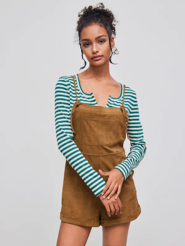 Jacquard Square Neck Solid Pocket Roll Hem Knotted Romper sold by Cider