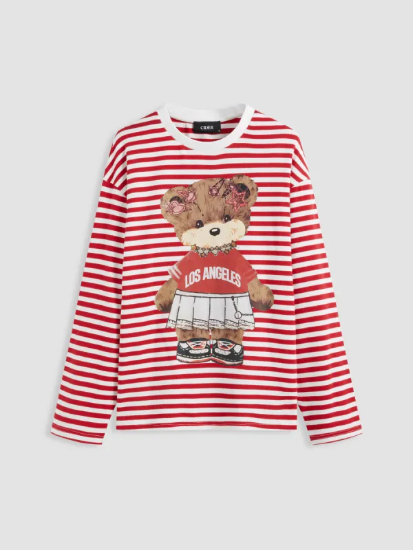 Los Angeles Bear Cotton-blend Round Neckline Graphic Striped Long Sleeve Top sold by Cider