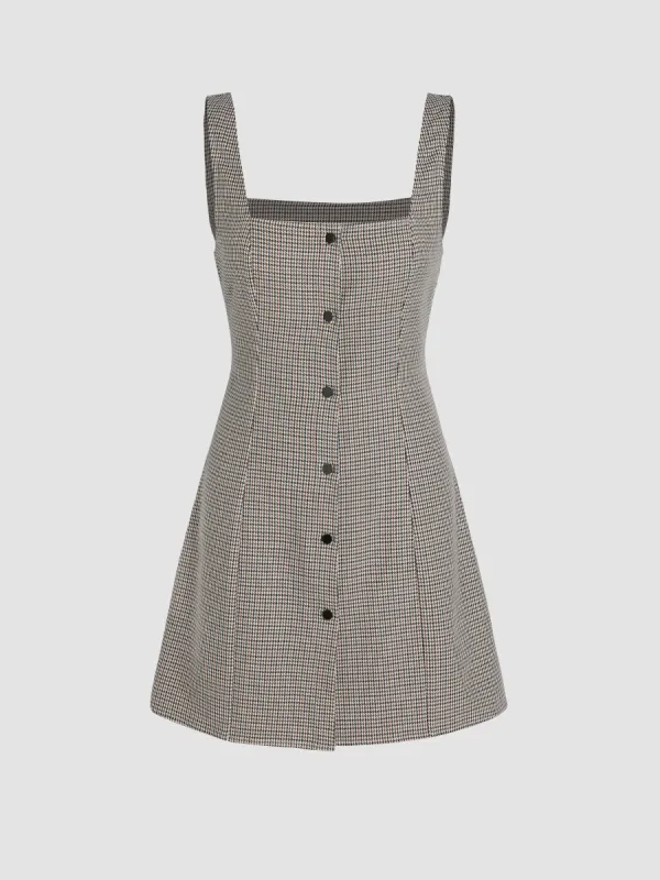 Houndstooth Square Neck Button Up Mini Dress sold by Cider