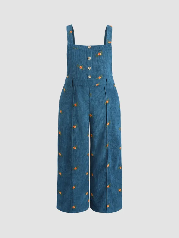 Corduroy Floral Pinafore Pocket Jumpsuit Curve & Plus sold by Cider