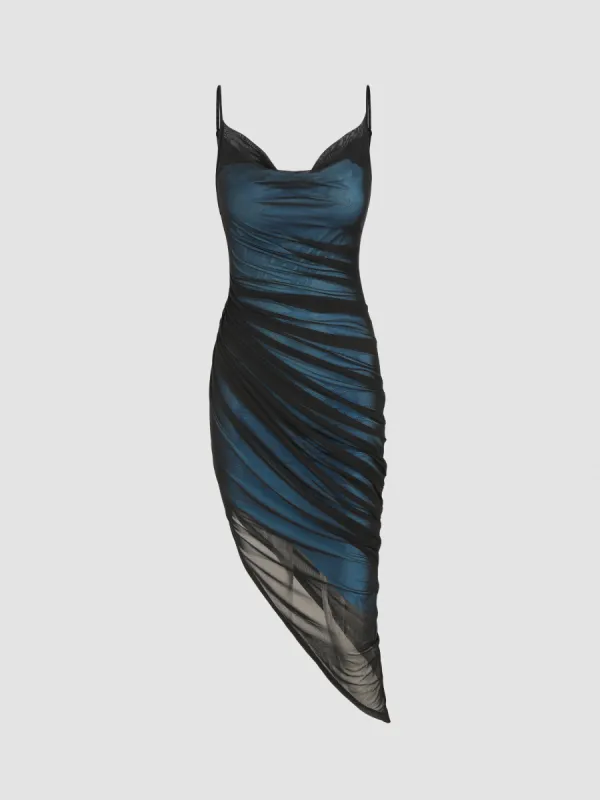 Mesh Cowl Neck Ruched Maxi Dress sold by Cider