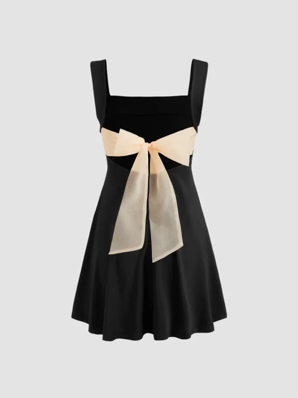 Square Neck Solid Bowknot Ruffle Mini Dress sold by Cider