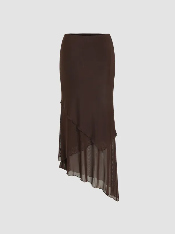 Low Waist Ruffle Lettuce Trim Maxi Skirt sold by Cider