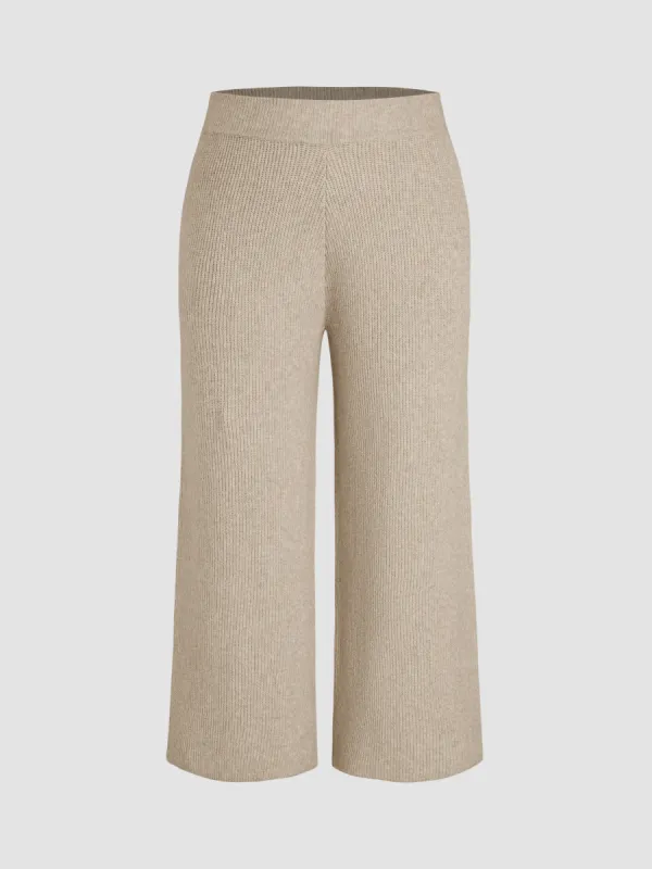Wool-blend Knitted Mid Waist Wide Leg Trousers Curve & Plus sold by Cider