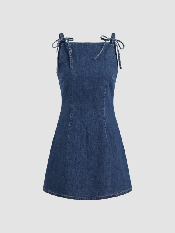 Stretch Denim Solid Zipper Knotted Mini Dress sold by Cider
