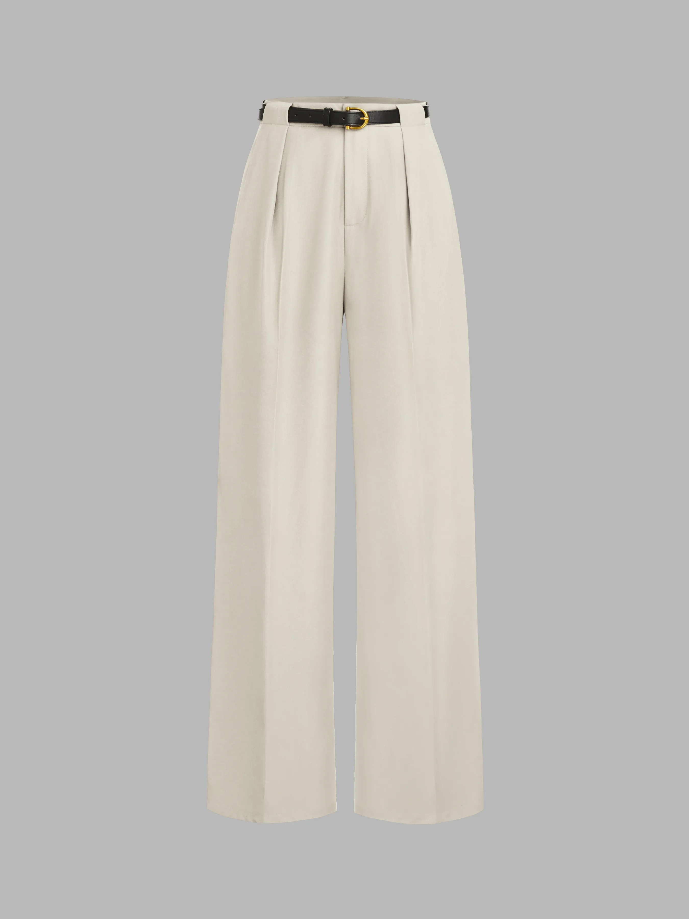 Mid Waist Solid Pocket Straight Leg Trousers With Belt sold by Cider