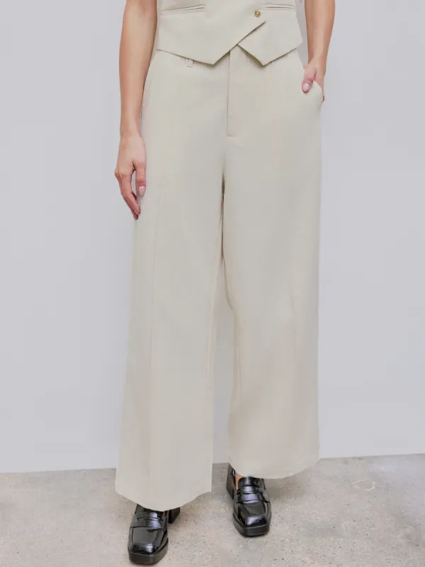 French Riviera Vacation Linen-blend High Rise Solid Pocket Wide Leg Trousers sold by Cider