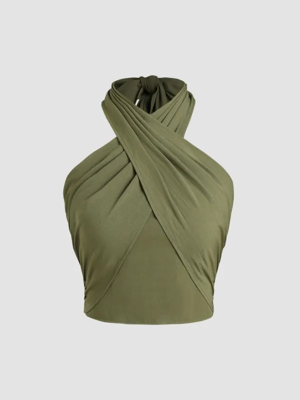 Cross Halter Shirred Back Crop Top sold by Cider