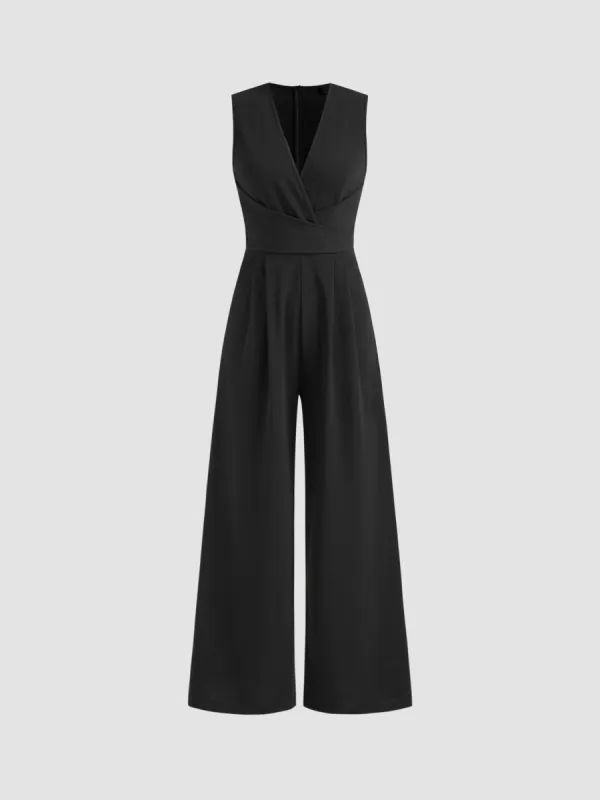 V-neck Wrap Zipper Wide Leg Jumpsuit sold by Cider