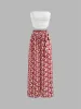 Strapless Solid Ruched Crop Top & Mid Rise Floral Knotted Wide Leg Trousers sold by Cider