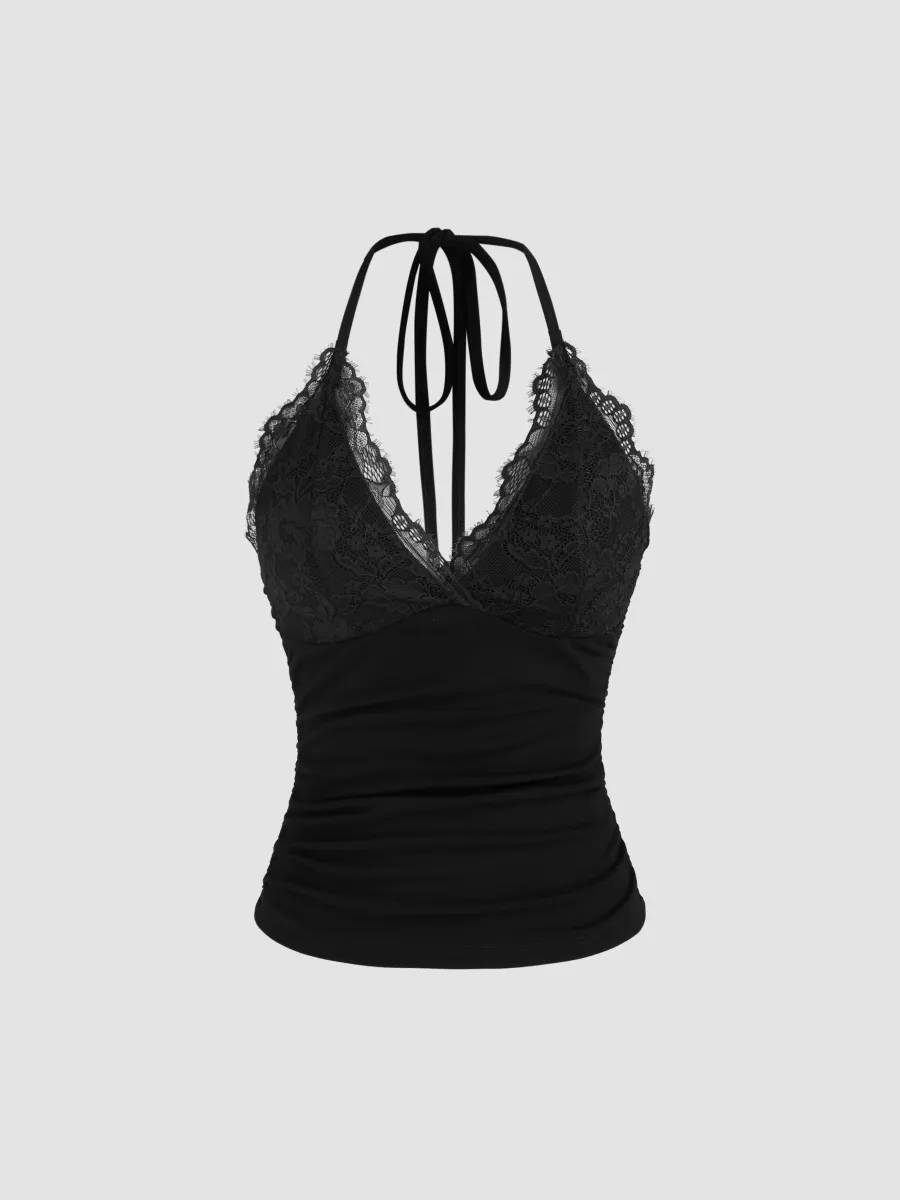 Halter Neckline Solid Backless Crop Top | Parallel