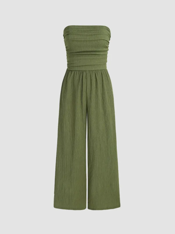 Texture Ruched Tube Wide Leg Jumpsuit sold by Cider