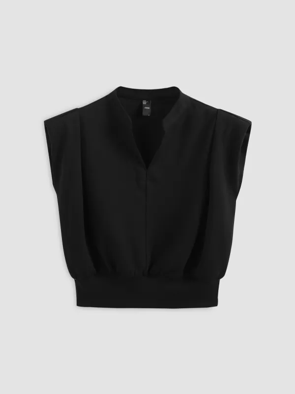 V-neck Solid Pleated Crop Top made by Cider