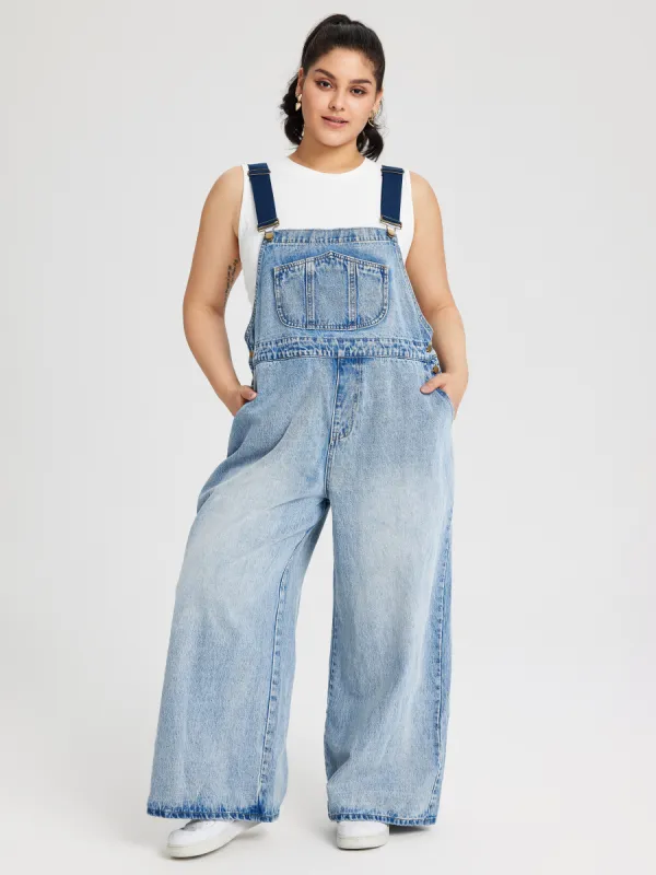 Denim Pocket Wide Leg Jumpsuit Curve & Plus sold by Cider