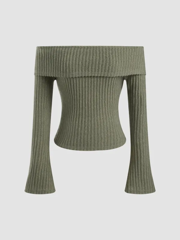 Off-shoulder Solid Long Sleeve Top sold by Cider