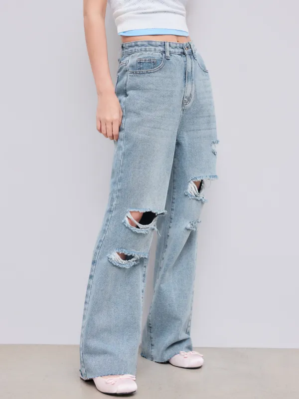 High Waist Ripped Straight Leg Jeans sold by Cider