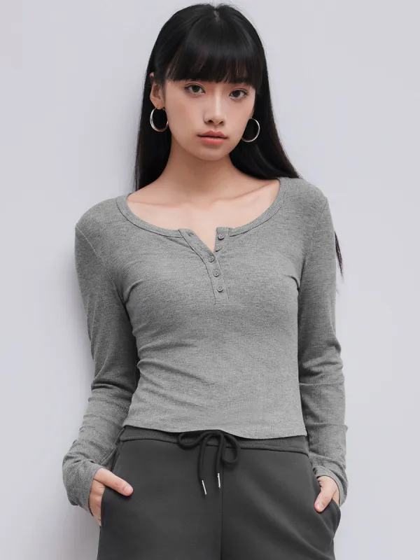 Solid Rib V-neck Long Sleeve Tee sold by Cider