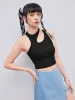 Solid Asymmetrical Sleeveless Crop Top sold by Cider