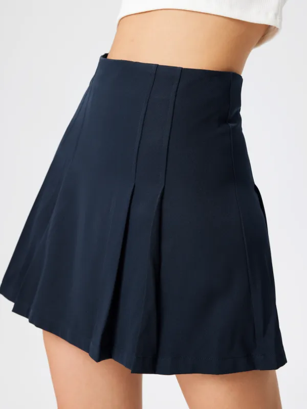 Solid Mid Waist Pleated Mini Skirt sold by Cider