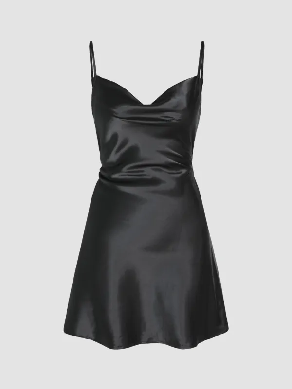 Solid Satin Cowl Neck Cami Mini Dress sold by Cider