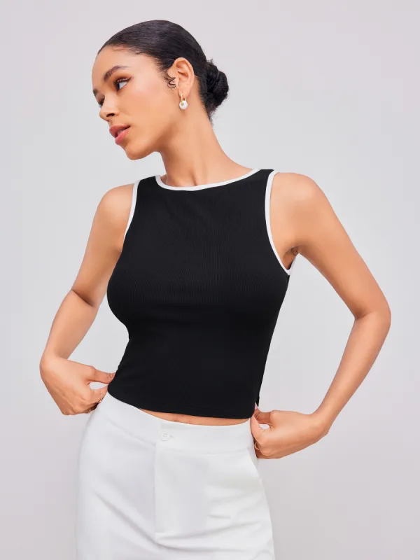 Scoop Neck Contrasting Binding Tank Top sold by Cider