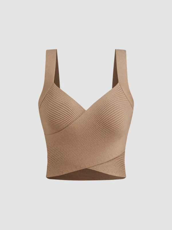 Knitted V-neck Solid Wrap Texture Crop Tank Top sold by Cider
