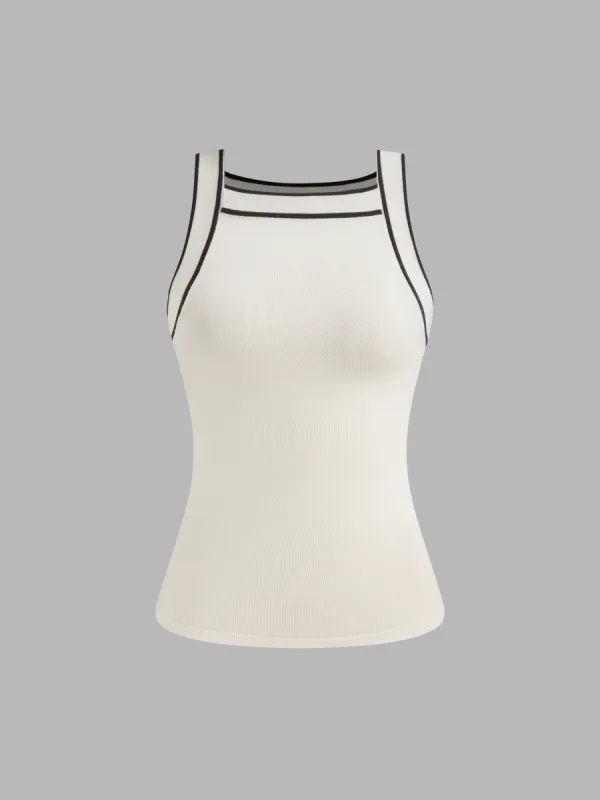 Knit Boat Neck Solid Contrasting Binding Tank Top sold by Cider