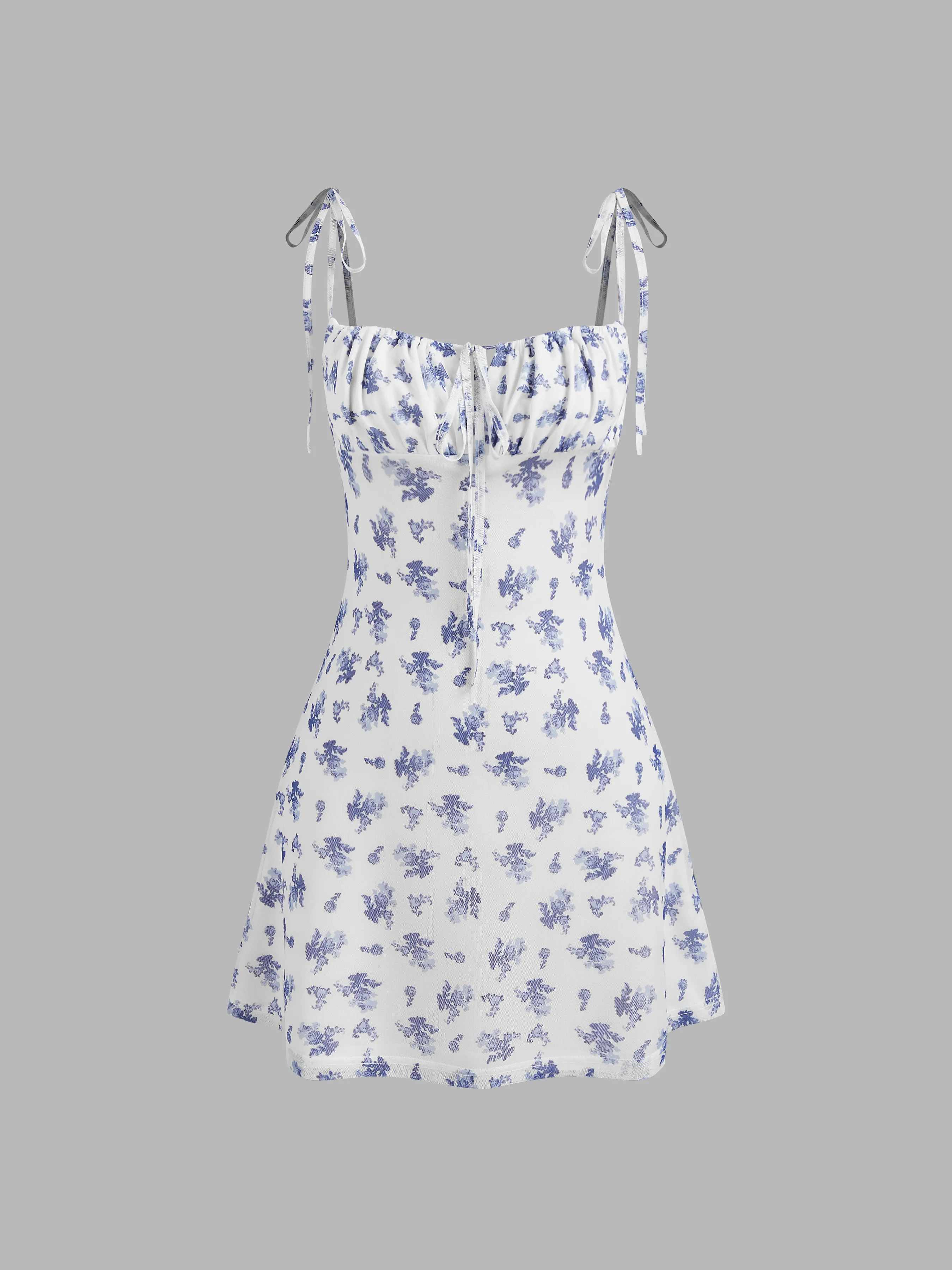 Mesh Scoop Neckline Floral Knotted Mini Dress sold by Cider