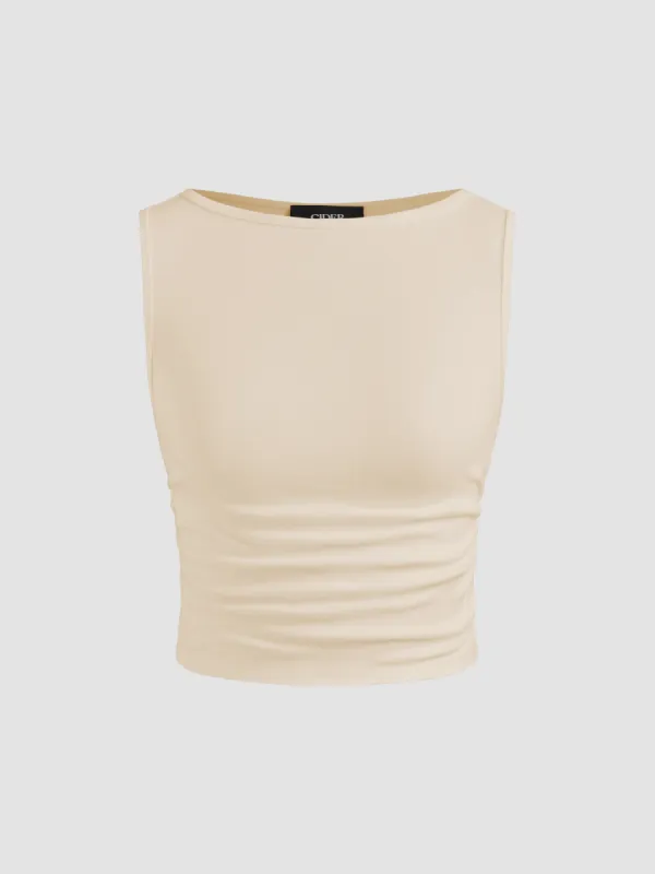 Boat Neck Ruched Solid Crop Tank Top sold by Cider