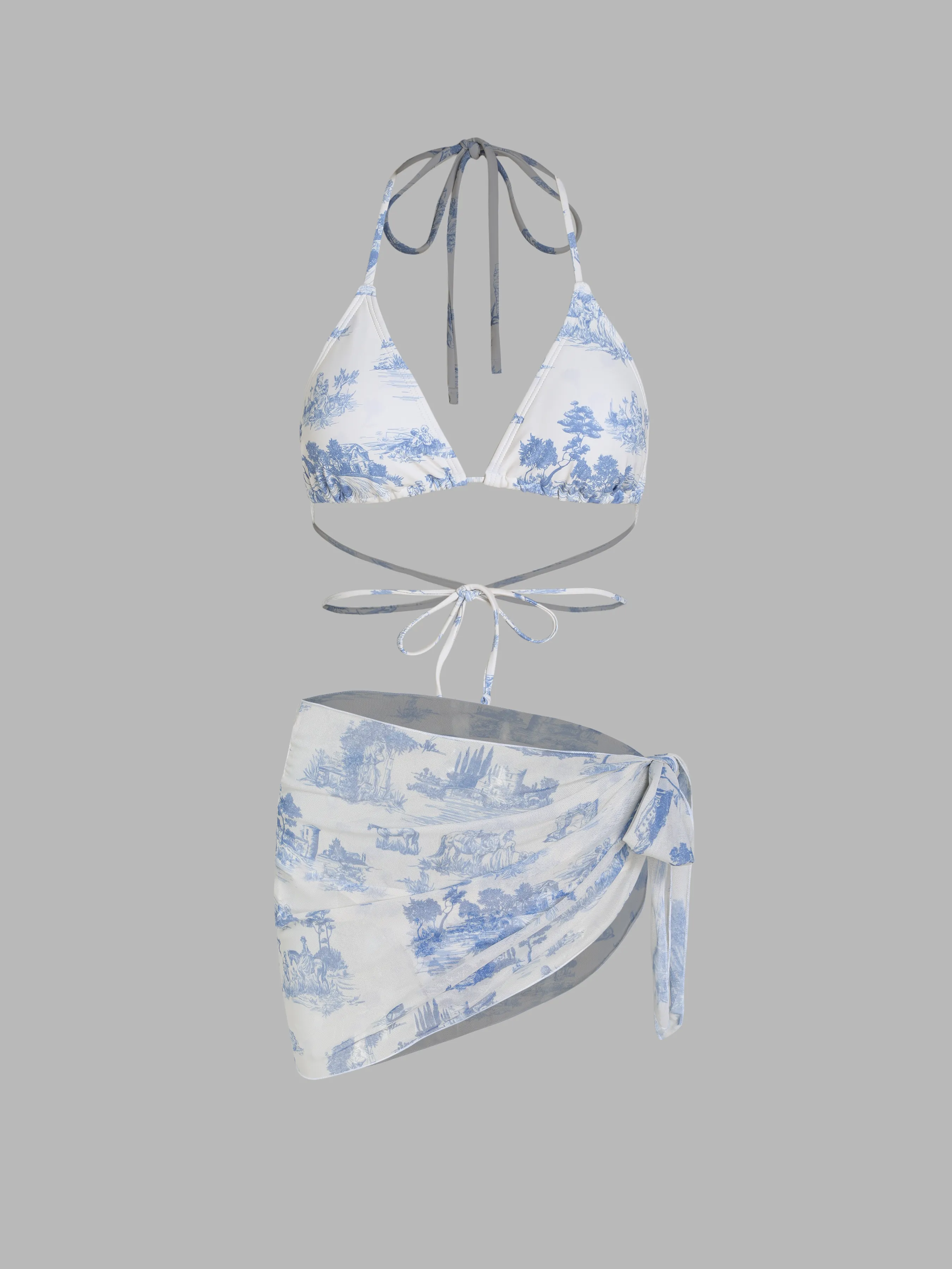 Toile de Jouy Halter Bikini Set & Sarong sold by Cider
