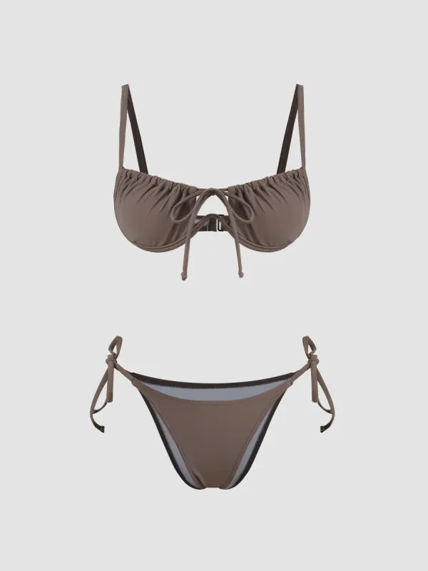 French Riviera Vacation Tie Side Underwire Bikini Swimsuit sold by Cider