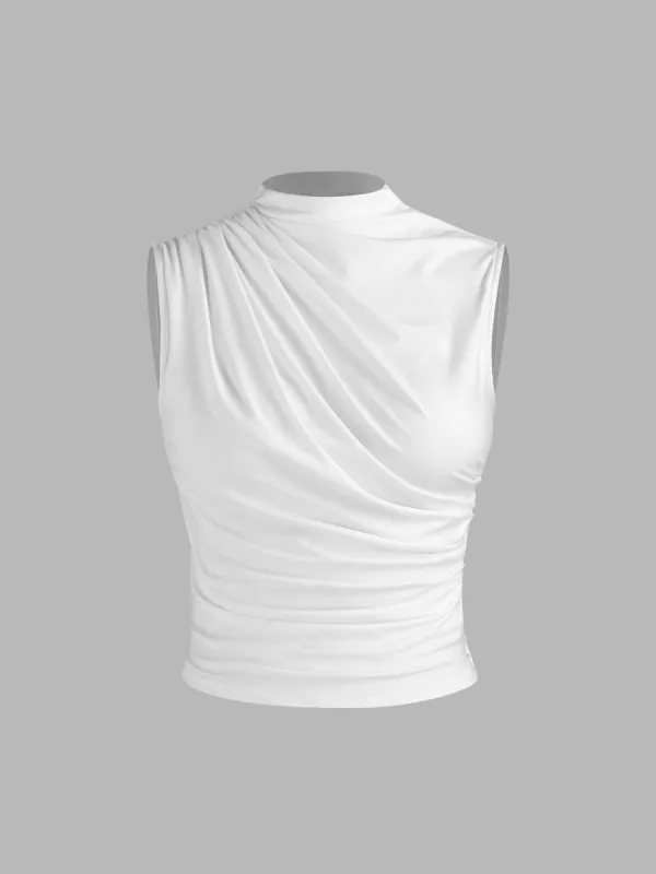 Asymmetrical High Neck Ruched Crop Top sold by Cider