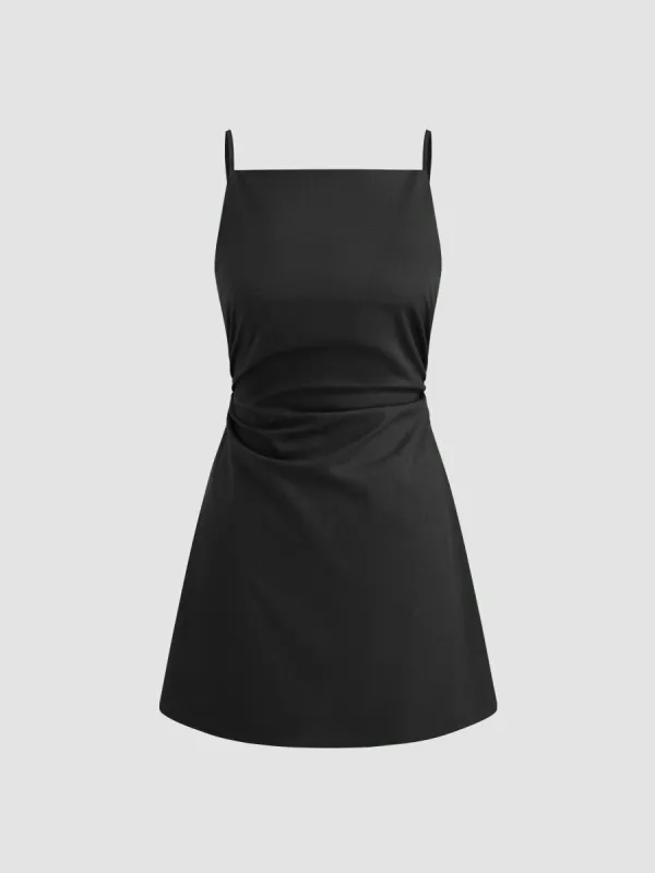 Linen-blend Solid Ruched Mini Dress sold by Cider