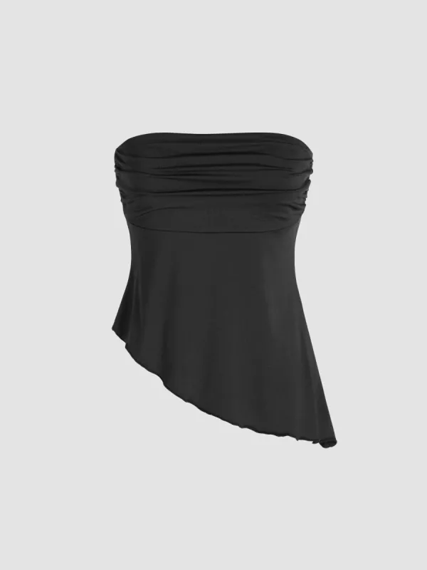 Ruched Asymmetrical Hem Tube Top sold by Cider
