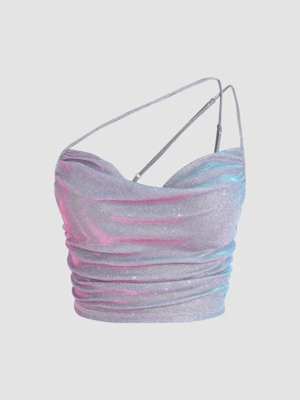 Glitter Ruched Cowl Neck Tank Crop Top sold by Cider