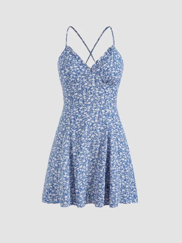 Floral Lace Up Backless Mini Dress sold by Cider