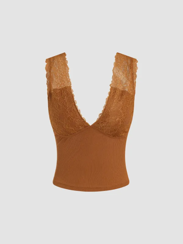 Lace V-neck Cami Crop Top sold by Cider