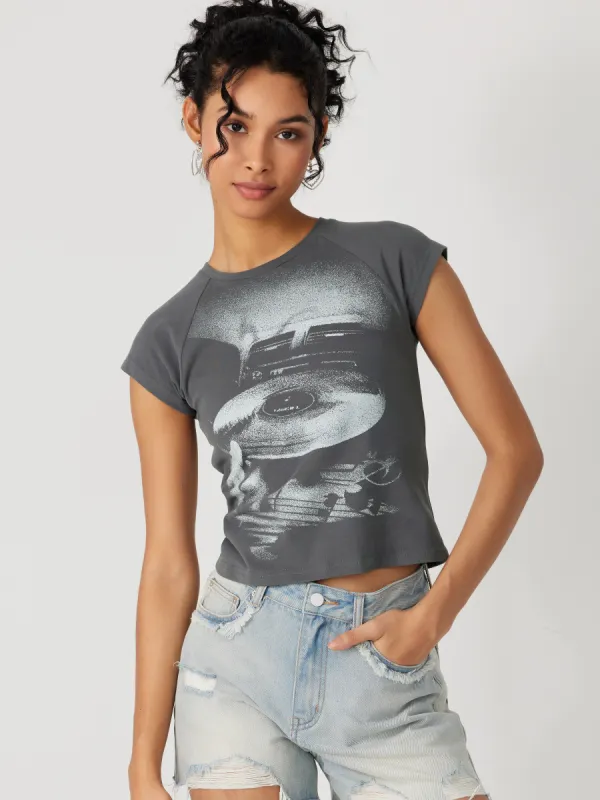 Jersey Round Neckline Graphic Short Sleeve Tee sold by Cider