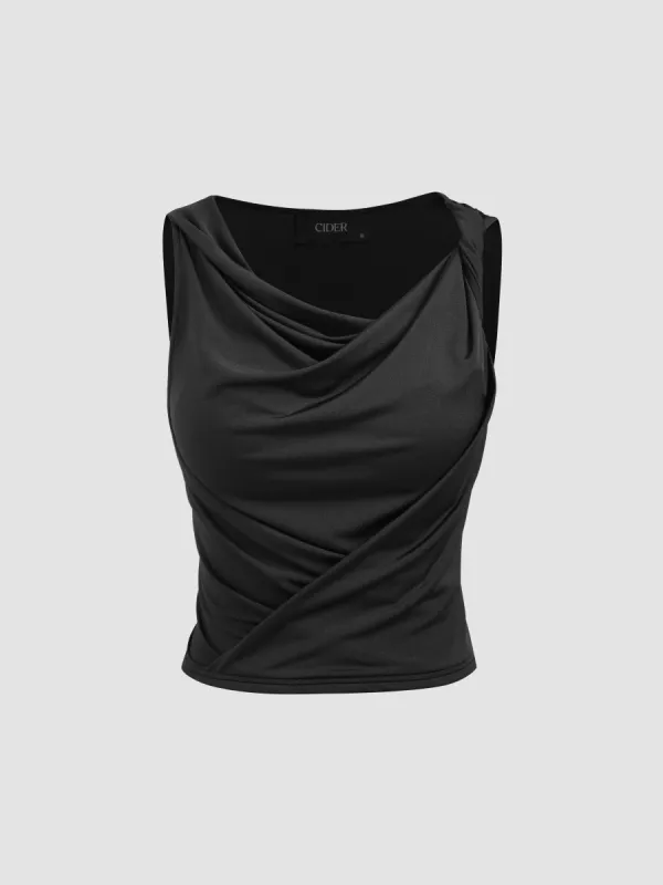 Solid Cowl Neck Knotted Crop Tank Top sold by Cider