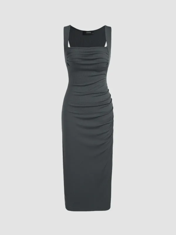 Square Neck Ruched Sleeveless Midi Dress sold by Cider
