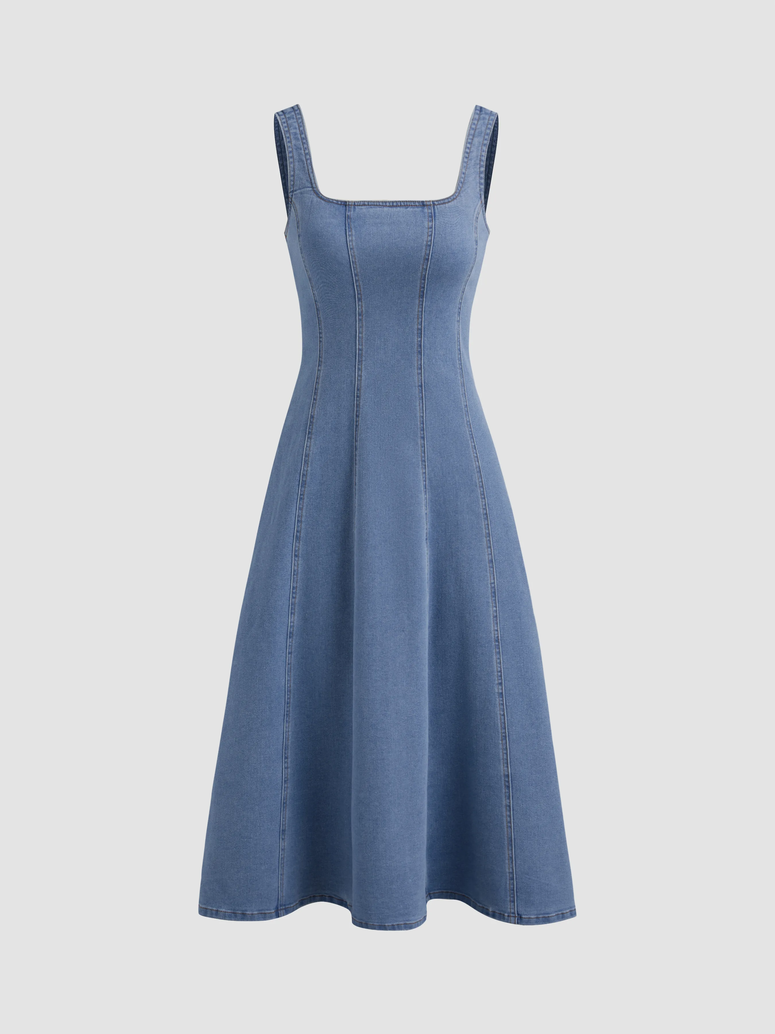 Denim Ruffle Cami Maxi Dress sold by Cider