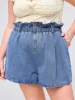 Denim Mid Rise Paperbag Waist Solid Pocket Shorts Curve & Plus sold by Cider