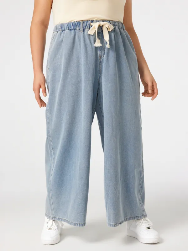 High Waist Solid Drawstring Wide Leg Jeans Curve & Plus sold by Cider