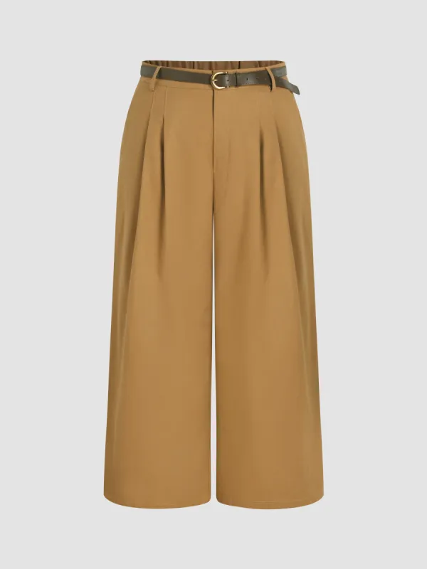 Linen Blend Belted Pocket Wide Leg Pants Curve & Plus made by Cider