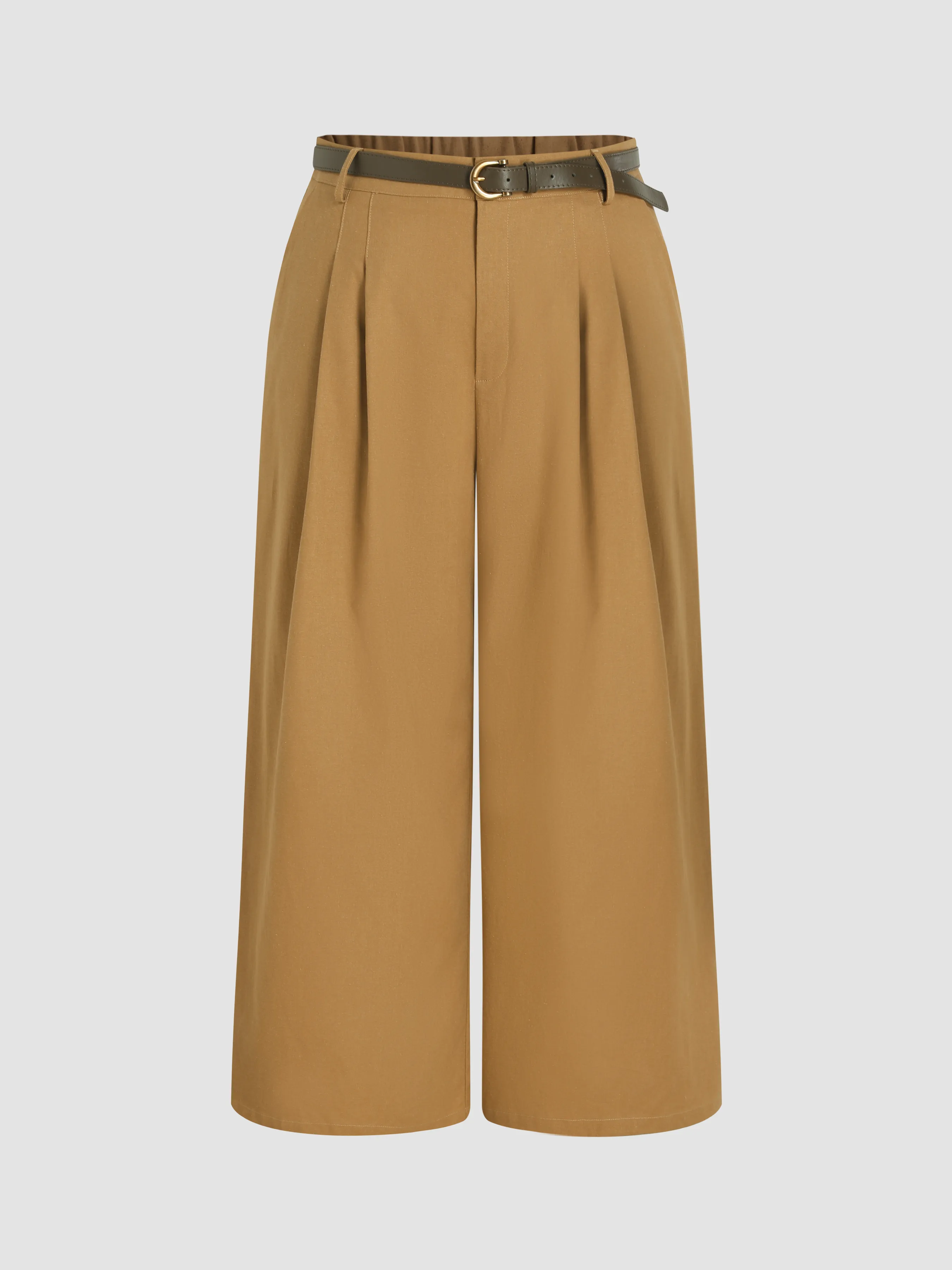 Linen Blend Belted Pocket Wide Leg Pants Curve & Plus sold by Cider