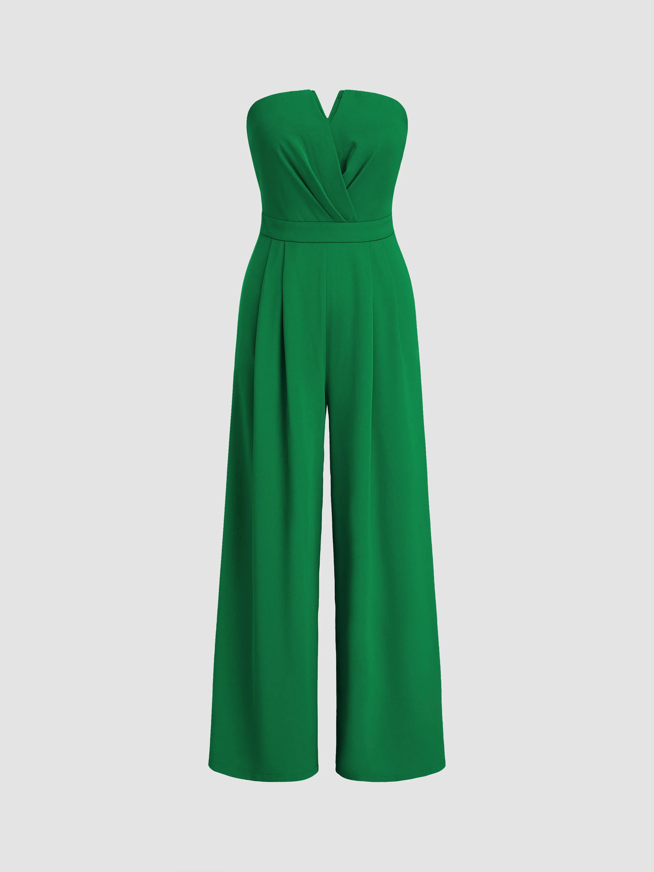Woven Solid Shirred Pleated Straight Leg Jumpsuit sold by Cider